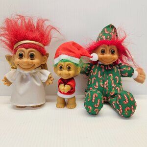 Russ Trolls Vintage Christmas Lot of 3 Santa Clip Candy Cane PJs Angel